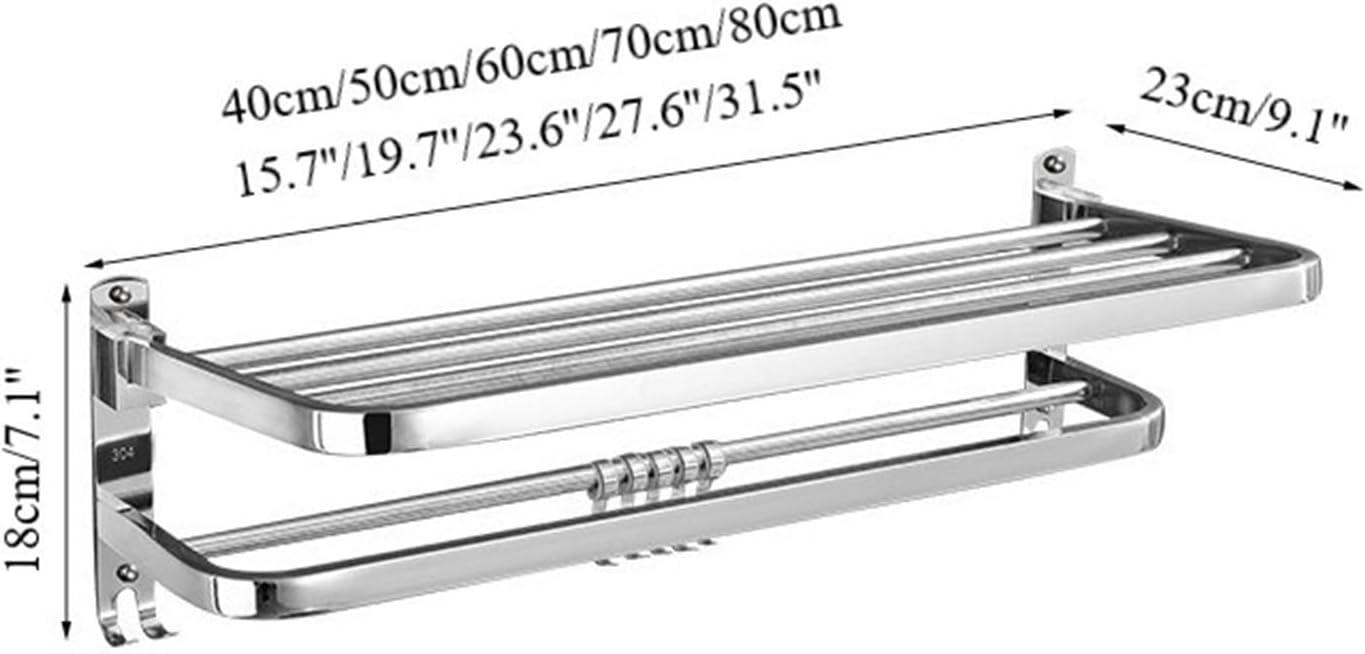 Towel Rails Holder with Hooks, Wall Mounted Towel Storage Rack, Stainless Steel Towel Bar Shelf for Kitchen and Bathroom/23.6In,19.7In