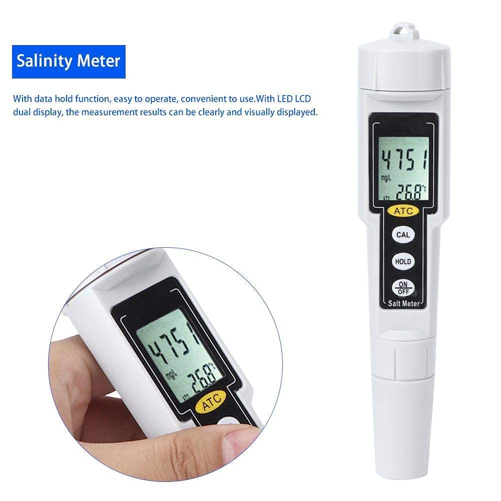 Salinomètre avec LED LCD Double Affichage, CT3081 Salinomètre numérique Portable Salinomètre Température Humidité Testeur Mètre pour Piscine d'eau salée