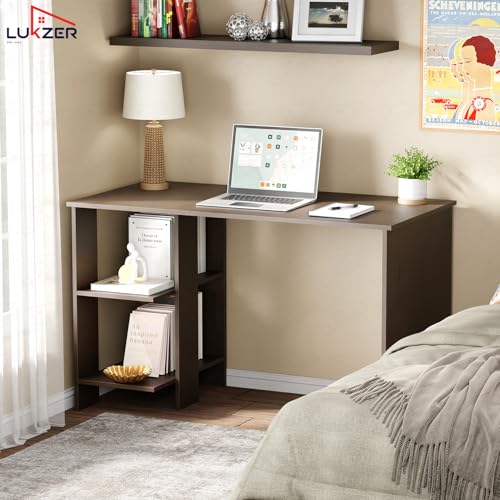 Image of Lukzer Engineered Wood Computer Desk with One Tier Shelves Laptop Study Table for Office Home Workstation Writing Modern Desk (ST-007 / Wenge / 100 x 50 x 77 cm)