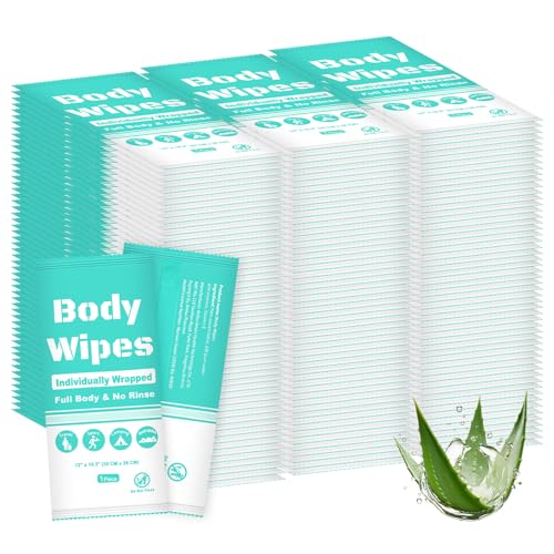 Individually Wrapped Body Wipes Bulk Bath Wipe (200, Blue, 12 x 10.3 in)