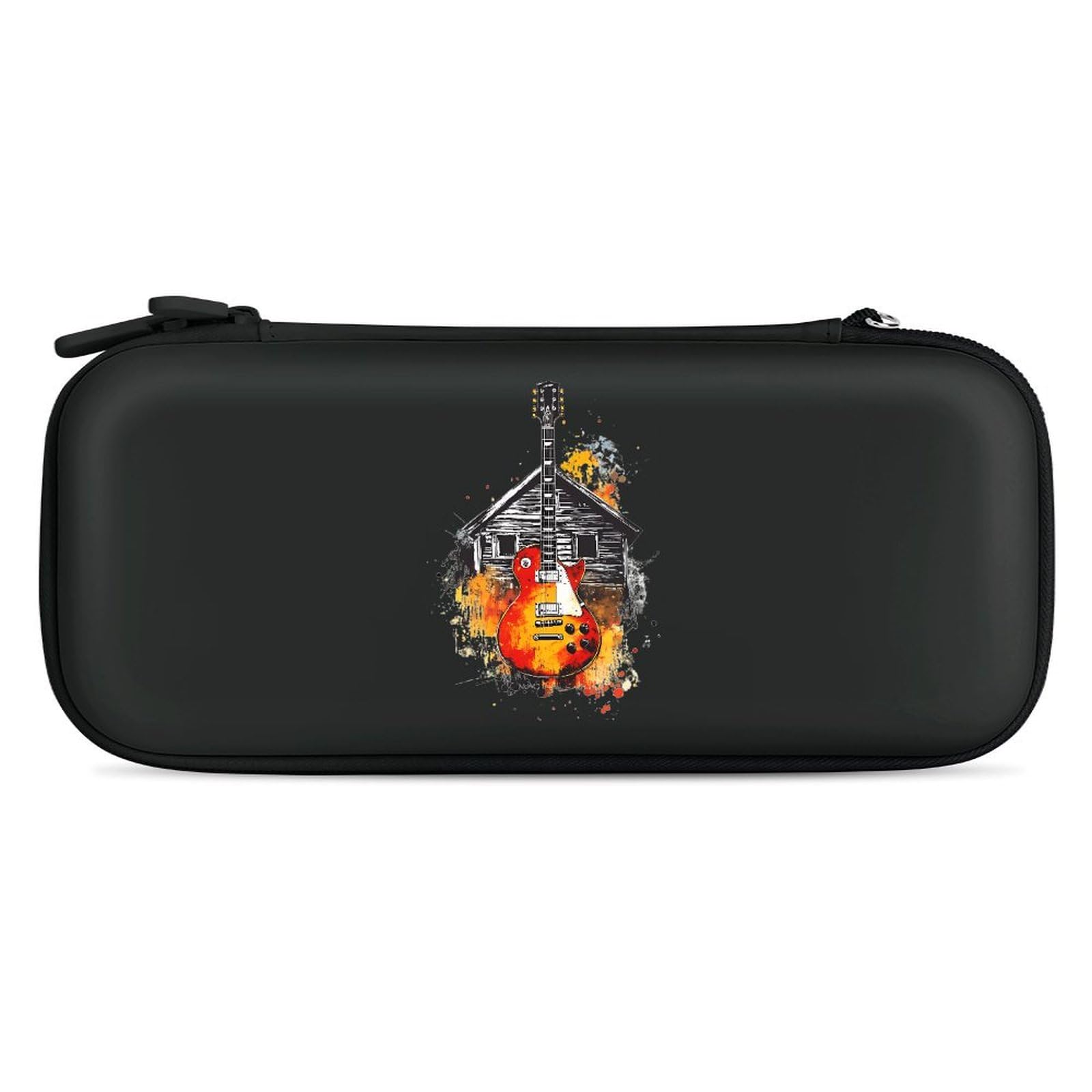 A Guitar House Compatible with Switch Carrying Case Hard Travel Game Bag Pouch with 15 Games Accessories Black-style