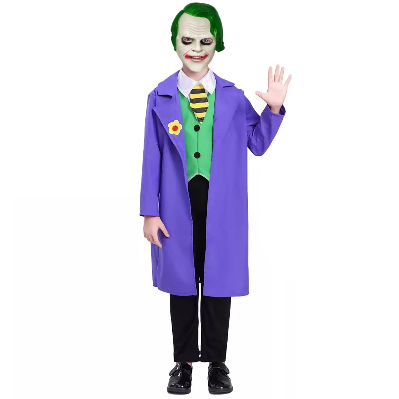 Makoike 4Pcs Clown Costume for Kids Knight Costume Scary Killer Clown Mask Vest Coat Pants Halloween Costume Cosplay Props - Image 3