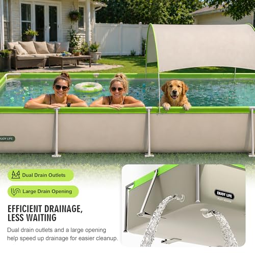 Image of 167 inch Large Foldable Pool with Canopy, Non Inflatable Pool, Foldable Swimming Pool for Adults, Above Ground Pool with Shade, 167 x 81 x 26 in, Gray Green