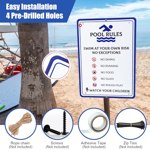 4 señales de reglas para piscina en aluminio, set miniatura 5