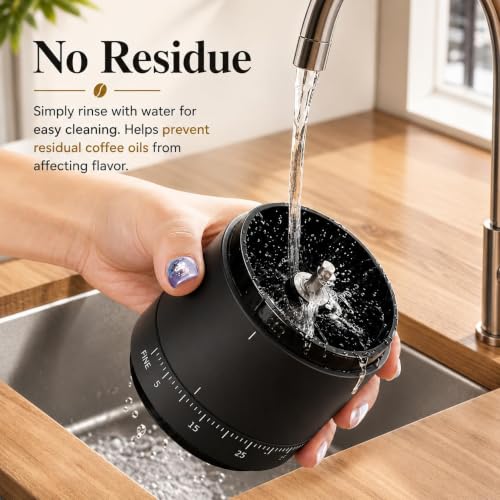 Image of Ash & Roh Electric Coffee Grinder with 38 Adjustable Grind Settings, Rechargeable Ceramic Burr Coffee Bean Grinder for Espresso, French Press, Travel & Home Use (Black)
