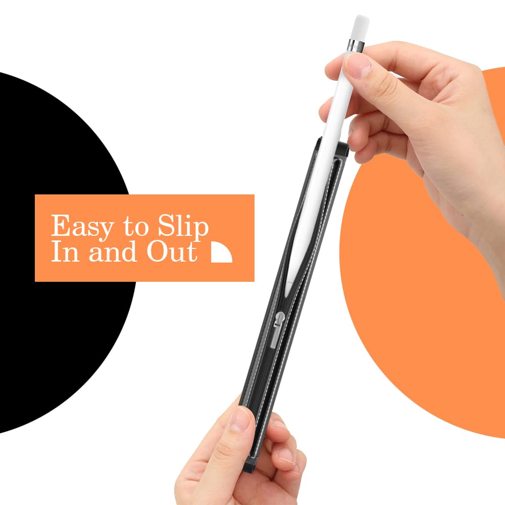 MoKo Pencil Case Fit Apple Pencil Pro, Apple Pencil (USB-C), Apple Pencil 1st/2nd Generation, Stylus Pencil Sleeve PU Leather Zipper Pouch with Elastic Band For 9.7"-12.9" Tablet, Black