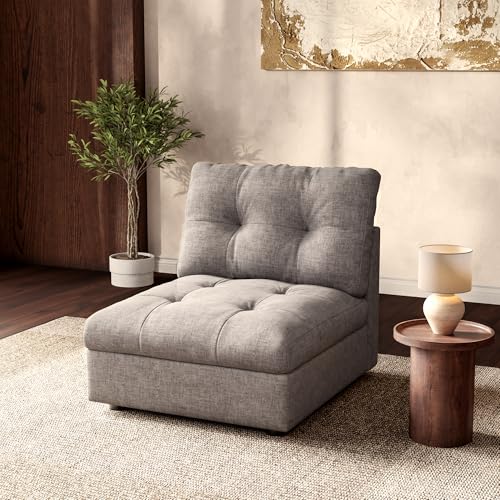 Image of Oversized Modular Sectional Sofa with Storage, Modern Deep Seat Cloud Couch for Living Room, L-Shaped Large Sectional Couch, Only Single Seat, Gray