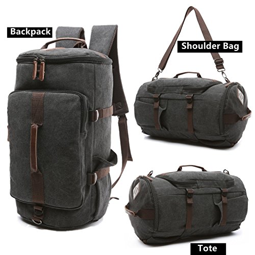 BAOSHA Canvas Weekender Travel Duffel Backpack Hybrid Hiking Rucksack Laptop Backpack for Outdoor Sports Gym HB-26(Black)