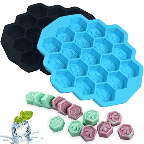 Hanunalir 2 Stück Silikon-Eiswürfelformen, 38 Eiswürfelfächer, lebensmittelecht, flexibel, 30 x 28 x 14 mm, Bienen-Waben-Eisformen für Whiskey, Cocktails, Getränke, Schokolade Cover