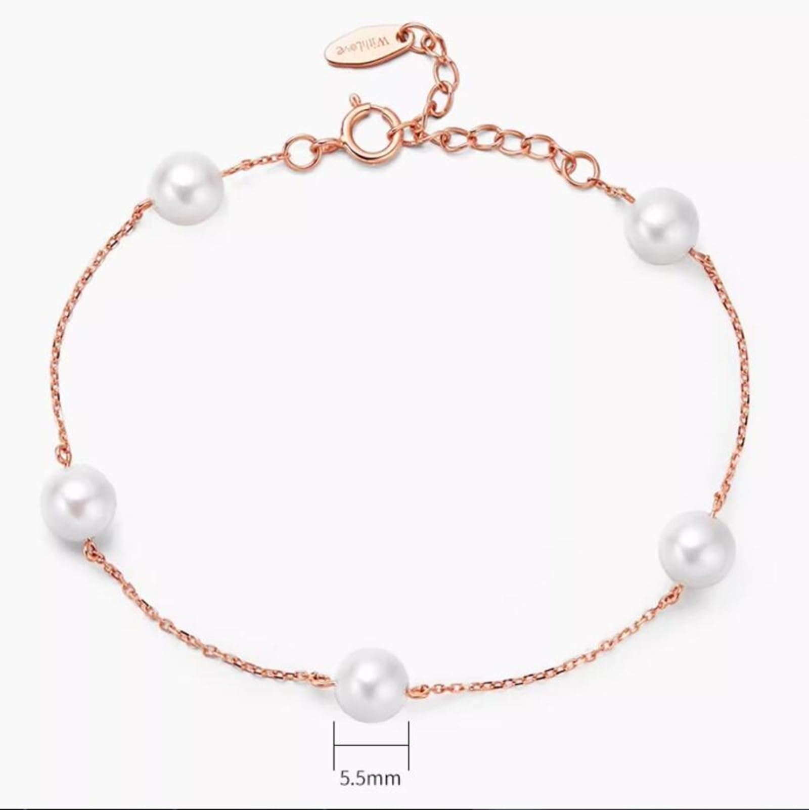 Pulseras de oro rosa para mujer, perlas de oro rosa de 5.5-6 mm, pulseras de hermana mayor para mujer