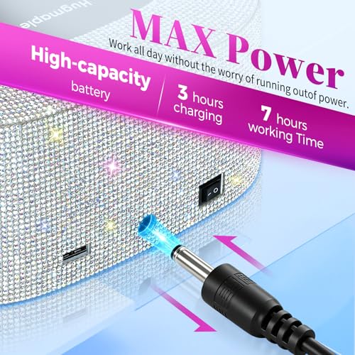 Image of HUGMAPLE Cordless UV LED Nail Lamp with Sparkling Silver Diamond, 72W Rechargeable Nail Dryer for Gel Nails, Fast Curing Light with 4 Timer Settings, Mirror Base, Touch Control for Salon & Home