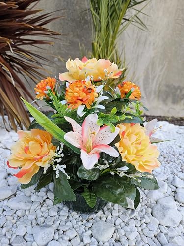 Roselynexpress Composition de Fleurs Artificielles Lesté Ciment pour Une Parfaite Tenue à L' Extérieur. Réalisé par Nos Soins, Les Fleurs sont Aussi de...