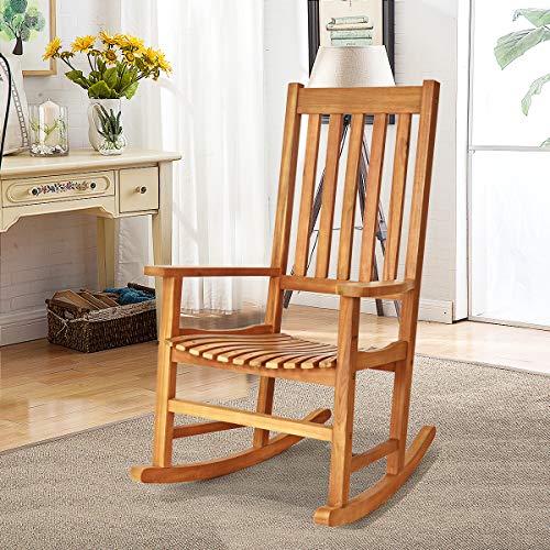 image for Giantex Rocking Chair Acacia Wood Frame Outdoor& Indoor for Garden, La