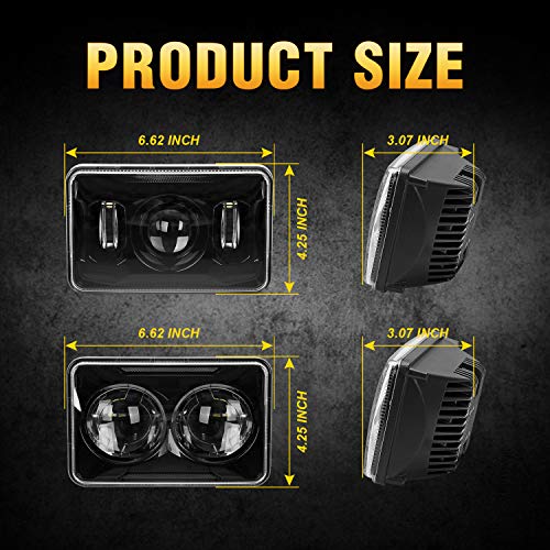 Image of 4PCS DOT Approved 60w Rectangular 4x6 inch LED Headlights H4651 H4652 H4656 H4666 H6545 Headlamps Compatible with Freightliner Peterbilt Kenworth Trucks (Black, 4X6 Inch)