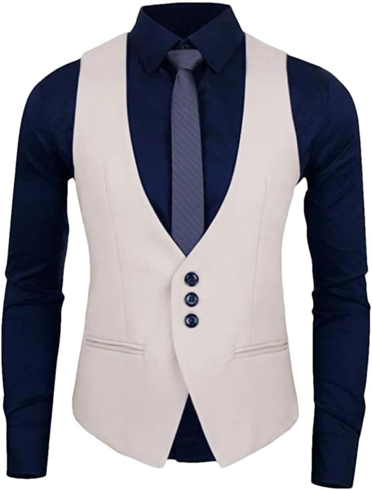 Men's Solid Color Casual Deep V Neck Single Breasted Wedding Formal Business Vest