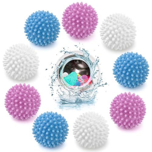 9 Stück Trocknerbälle für Wäschetrockner Waschbälle Dryer Balls Trocknerball Wiederverwendbare Waschkugel Waschball für Waschmaschine Wäschetrockner Trockner Bälle Flauschigere Wäsche(Blau Weiß Lila)