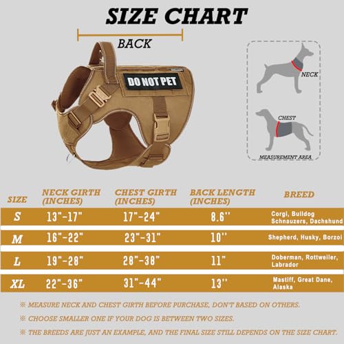 Image of Tactical Dog Harness for Large, No Pull Adjustable Reflective MOLLE Service Dog Harness with Do Not Pet Patches, Military K9 German Shepherd Dog Vest for Training Walking Hunting Brown