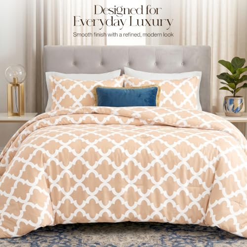 Image of Utopia Bedding 3 Pc King Comforter Set, Printed Comforter, Beige | Comforter Set Includes Comforter (90x102) Inches, 2 Shams (20x36) Inches. Soft Microfiber Down Alternative, Machine Washable.