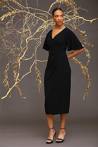 Image of Maggy London Women's Maggy London Women's Dresses Short Flutter Sleeve Faux Wrap Midi Dress