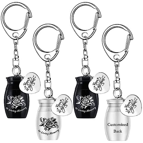 weikui Rose Flower Cremation Jewelry Keychain Charm Memorial Urn 4-Piece Set Cremation Urn Human/Pet Ashes Keychain (4Pcs-Customized) Cover
