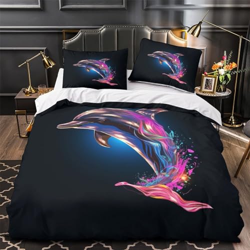 Ensemble de literie housse de couette dauphin imprimé 3D microfibre 200x200