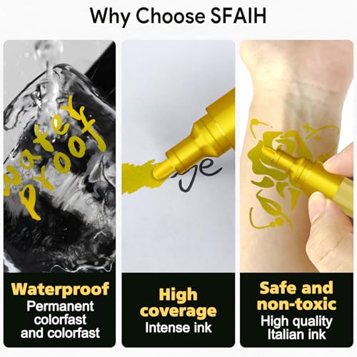 Image of SFAIH Acrylic Gold Paint Pens 2-3MM Medium Tip & 0.7MM Extra Fine