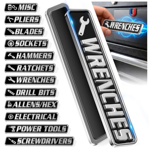 12 PCS Metal Magnetic Tool Box Labels Embossed Tool Box Labels Magnet