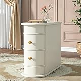 Tribesigns Wood End Table, 2-Drawer Narrow Side Table Slim Chair Solid Side Table, No Assembly Required, Finished Back, White