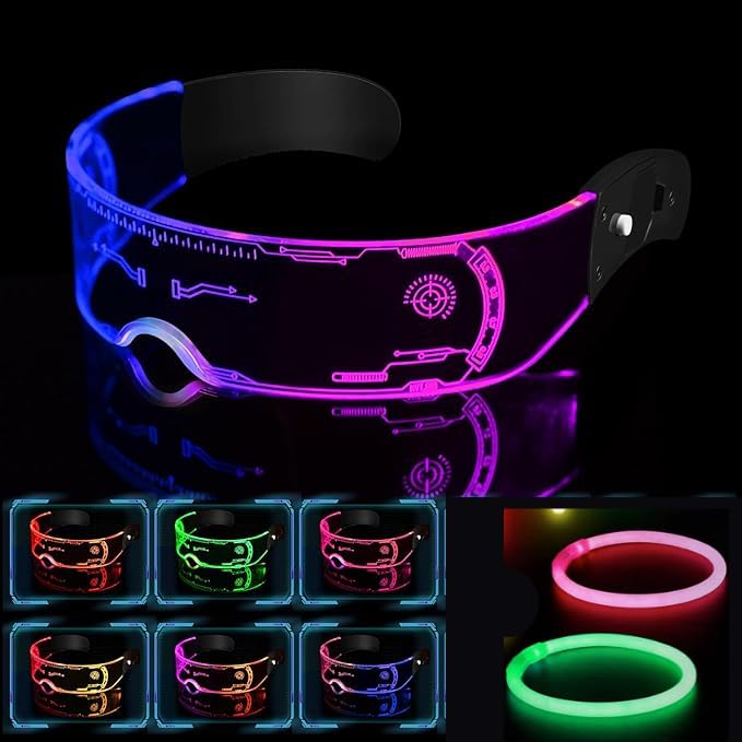 GAFAS LED gafas con luces led fiesta con 7 colores 2 pulseras fluorescentes incluidas Gafas de Fiesta Electrónicas Futuristas Carnaval gafas Festival Cumpleaños Conciertos