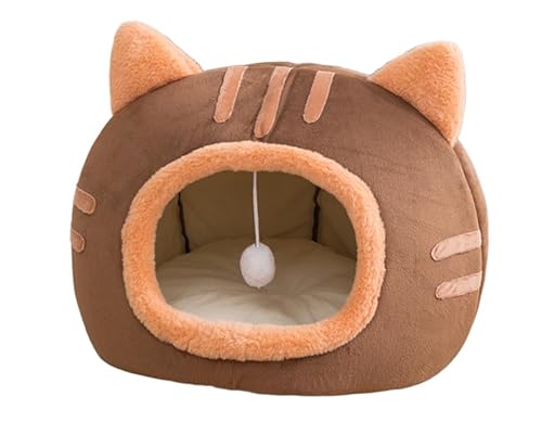 Livmorx 猫 ハウス ベッド ペット用寝袋 ドーム型 キャットハウス 小型犬 猫用 犬猫兼用 マット クッション 保温防寒 猫犬小動物用 室内用厚み 冬 寒さ対策 可愛い おしゃれ 暖かい ふわふわ 折りたたみ式寝マット (ブラウン,L:50*50*