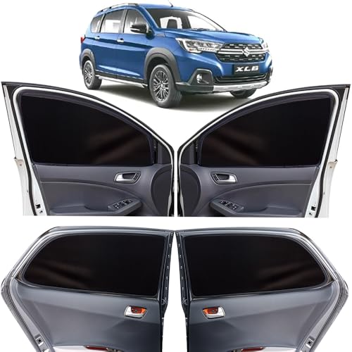 Image of OTO2EYE Car Sun Shade Compatible for Maruti Suzuki XL6 Model 2019 to 2022, Z-Black Super Magnetic Grip, Front Window Zipper, Side Window Curtains, 4 Pieces Set