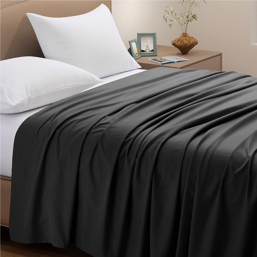 VACVELT 2 Pack Dark Grey Flat Sheets Queen Flat Sheet Only, Brushed Microfiber Top Sheets 1800 Thread Count Bedding Flat Sheets for Queen Mattress, Hotel Luxury Flat Bed Sheets Soft Flat Sheet Set