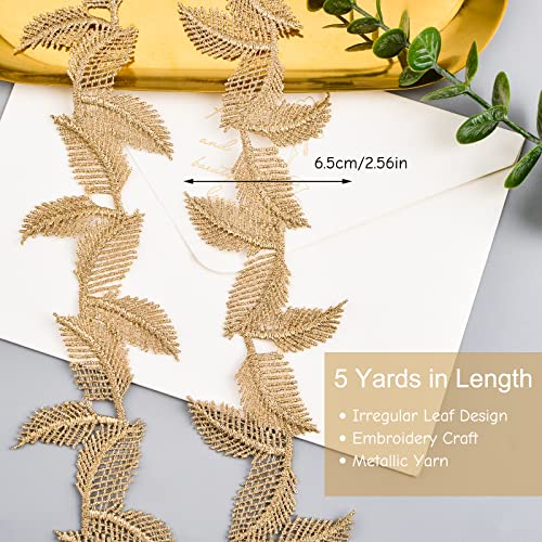 URROMA Gold Leaf Lace Trim, 5 Yards, 1.57in Width, Gold, Wedding, Formal Occasion, color2 - Image 2