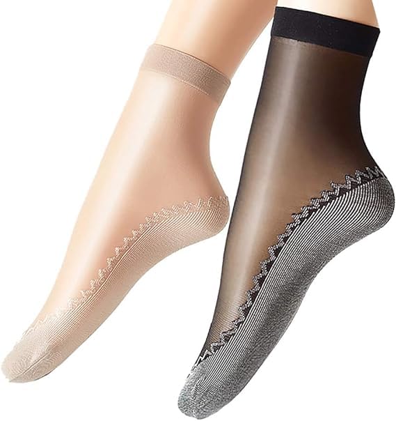 Ultra-Thin Transparent Sneakers No Show Cotton Socks Anti-Slip Breathable Low Ankle Length Socks for Women's and Girl's (Black and Beige) (Pack Of 2)
