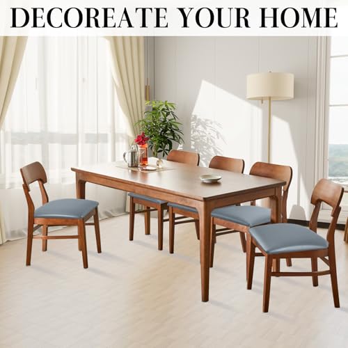 Image of Dining Chair Seat Covers Set of 4, PU Leather Kitchen Chair Seat Covers Stretch Waterproof Dining Room Chair Cover for Kitchen /Hotel, Tasteless seat Covers for Chairs (Grey 4 PCS)