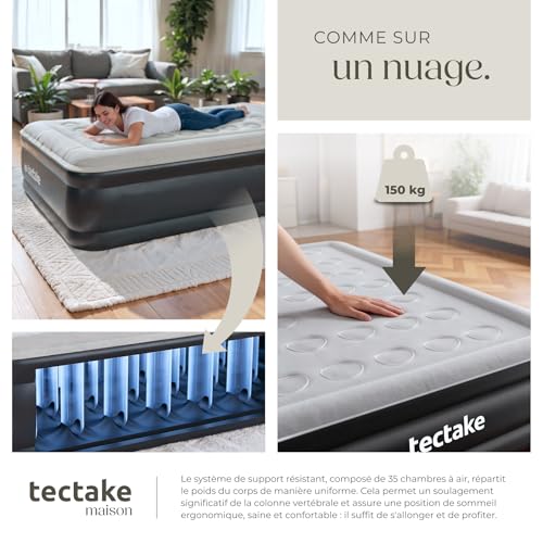 Matelas gonflable 2 personnes confortable tectake avec pompe et lit d'appoint - 8