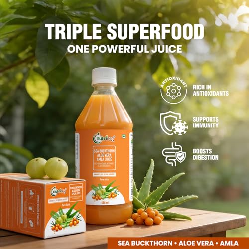 Image of Nutriorg Sea Buckthorn Aloe Vera Amla Juice, 500ml | Rich in Vitamin C, Omega 3-6-7-9 & Antioxidants | Immunity, Gut Health & Skin Glow | No Added Sugar | Ayurvedic Herbal Wellness Drink