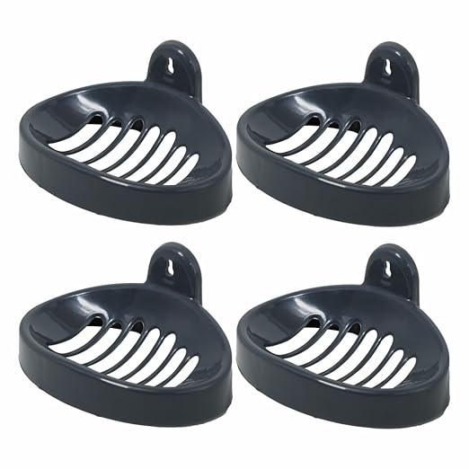 Tulip Soap Holder,Self Draining Soap Dish, for Bathroom, Kitchen, Bathtub, Wash basins,with Removable Drain Tray, 4 Pc, Black Color