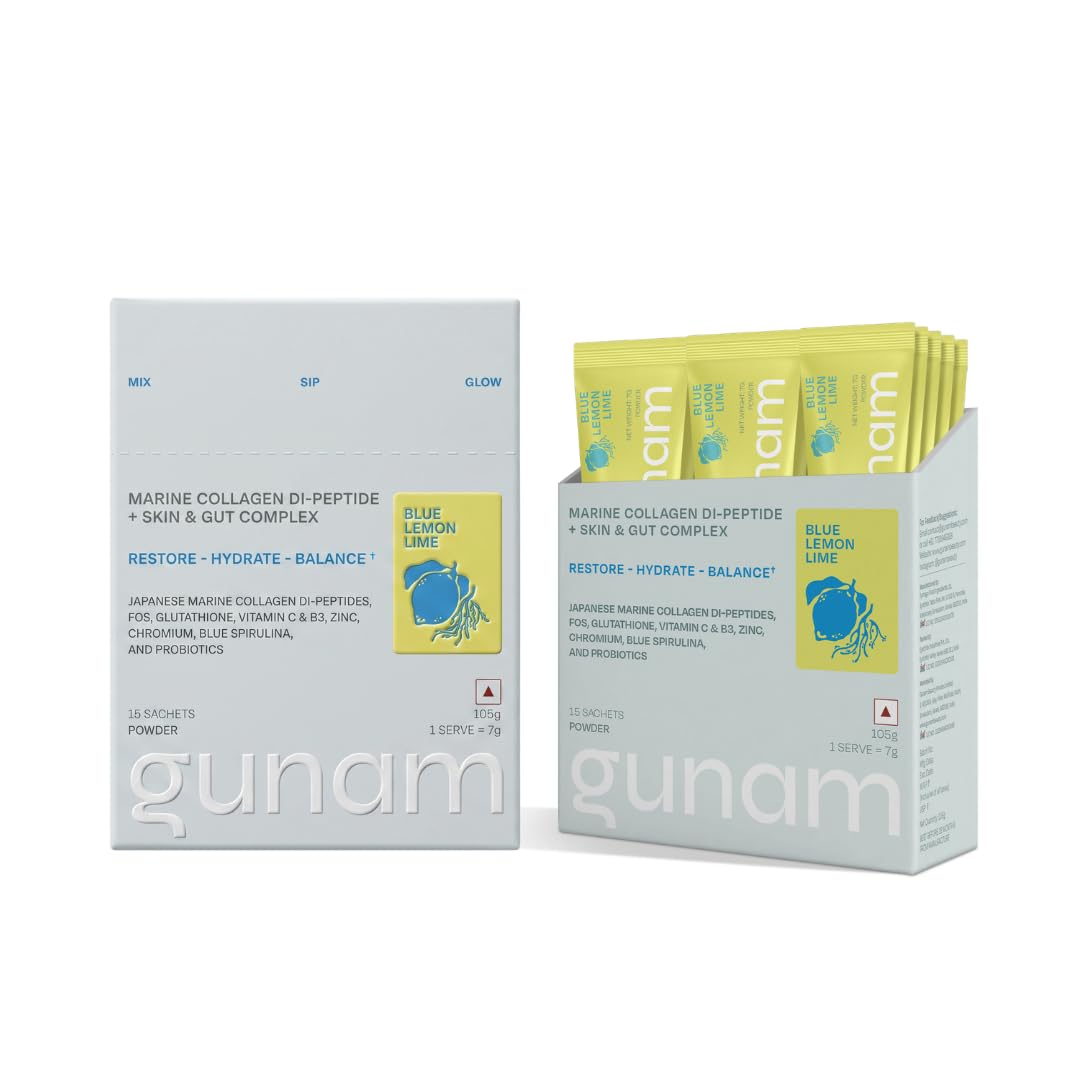 Gunam Marine Collagen Di-Peptide + Skin & Gut Complex | Japanese Marine Collagen | FOS, Glutathione, Vit C & B3, Zinc, Probiotics | Skin, Hair, Nails, Gut & Joints | Lemon Lime | (15 Sachet) Pack of 2-image-38