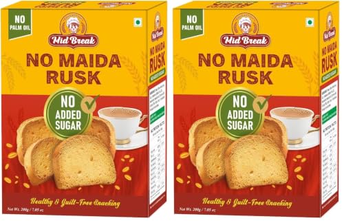 Image of MidBreak No Added Sugar Rusk 200g * Pack of 2 | Elaichi Flavoured Crispy Toast | Handmade Eggless Healthy Tea-Time Snack