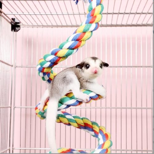 Image of Cotton Rope Bird Perch for Parrots, 0.7 Inch Bendable Climbing Rope Perch for Bird Cage, Colorful Bungee Toys for Parakeets Cockatiels Lovebirds Budgies, 2 Pack with Stainless Stee
