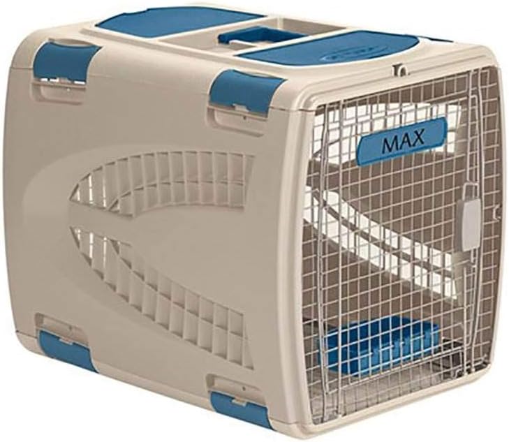 Suncast Deluxe Portable Pet Carrier with Handle, Taupe/Blue, 24" x 17.5" x 18.5"
