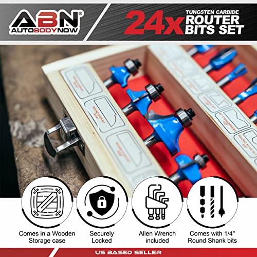 Abn Tungsten Carbide Router Bit Set - 24 Piece Router Set 1/4In Shanks - For Beginners To Commercial Users #TOP2