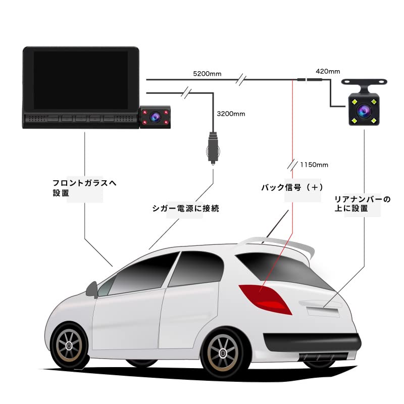Amazon.co.jp: ドライブレコーダー 前後カメラ 360度 分離 4.0インチ