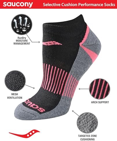 Saucony Women's RunDry Performance Selective Cushion Socks, Available in S-L (6, 12 Pairs), Black Assorted (6 Pairs), Small - 3