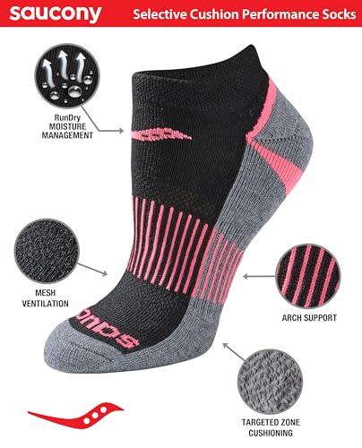Saucony Women's Selective Cushion Performance No Show Athletic Sport Socks (6 & 12 Pairs)2