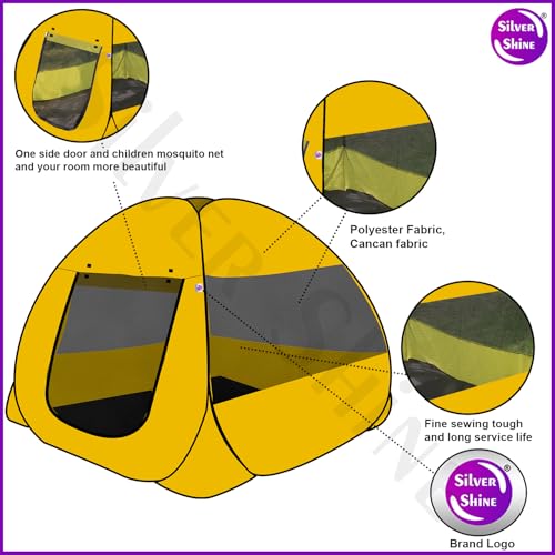 Image of SILVER SHINE Foldable Kids Play Tent House | Pop-Up Indoor & Outdoor Playhouse Tent House for Kids Boys 5 to 10 Years | Multi-Purpose Tent with Mosquito Net | Fun Yellow Theme - Easy Setup & Portable