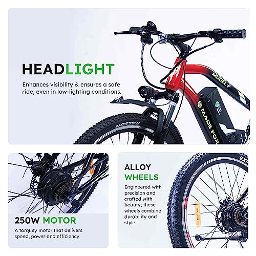 Image of F Lite Electric Cycle | 27.5 inch Wheels with Front Suspension | Dual Disc Brakes | Fast Charging | Up to 40 Km Range on PAS | Make in India Certified (Red)