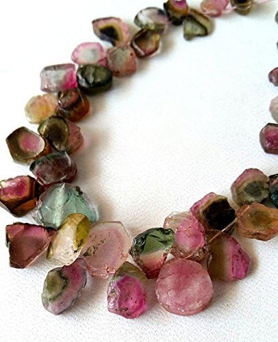 6 inch Strand Natural Watermelon Tourmaline Slices briolettes,Drilled Slices, 5-11 mm