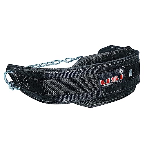 Image of USI UNIVERSAL Dip Belt, DPL Dip Belts With Chain & Snap Hook, Padded Nylon & Metal Construction, Contoured Shape To Fit Around Waist, Weight Capacity (Dips) 60kg, 6 inch Padding